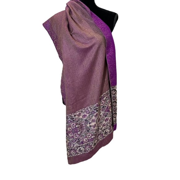 Unbranded Scarf Womens Long Rectangle Purple Floral Classic Boho Woven Fringe - Picture 6 of 12